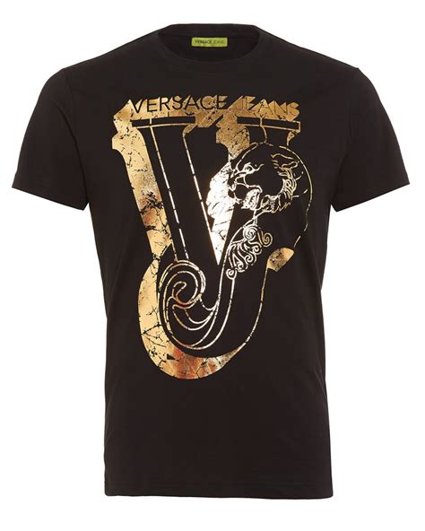 versace mens shirts black and golg|Versace graphic tee.